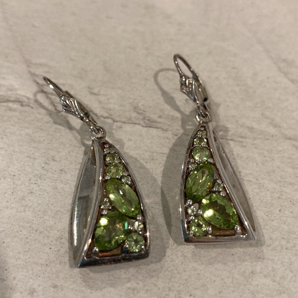 Sterling earrings with green and white rhinestones - Picture 4 of 6